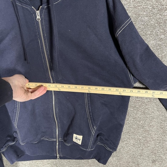 Stussy Hoodie Mens Large Navy Blue Full Zip Fleece Workgear Portugal Sweatshirt - Picture 4 of 9